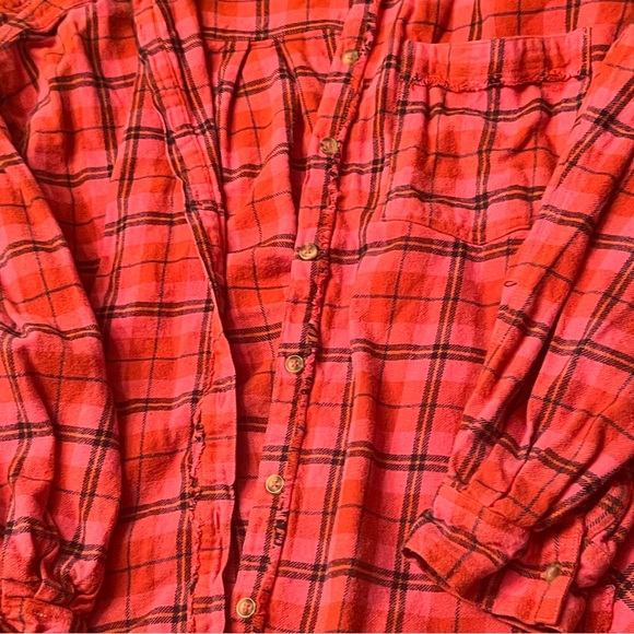 Women’s Free People We The Free Happy Hour Plaid Long Sleeve Flannel Shirt Pink - Picture 2 of 3